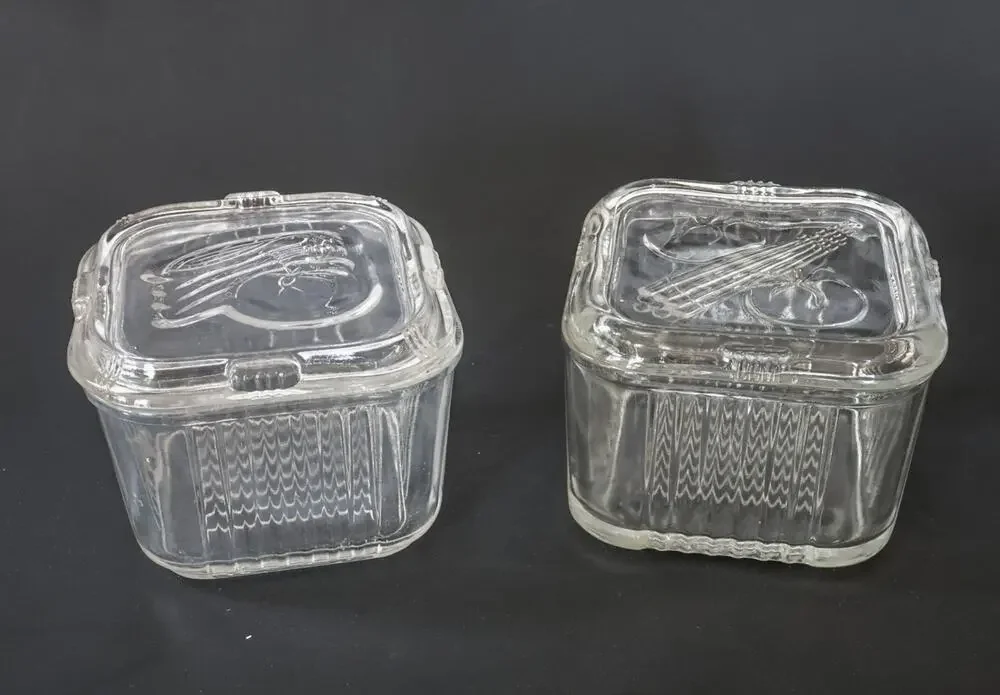 VTG Federal Glass Refrigerator Dish Set 2 Square Retro Midcentury Cottage Farm